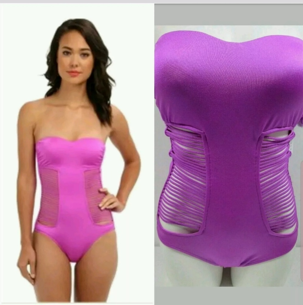 Seafolly Purple Cut Out Strappy 1pc swimsuit 10